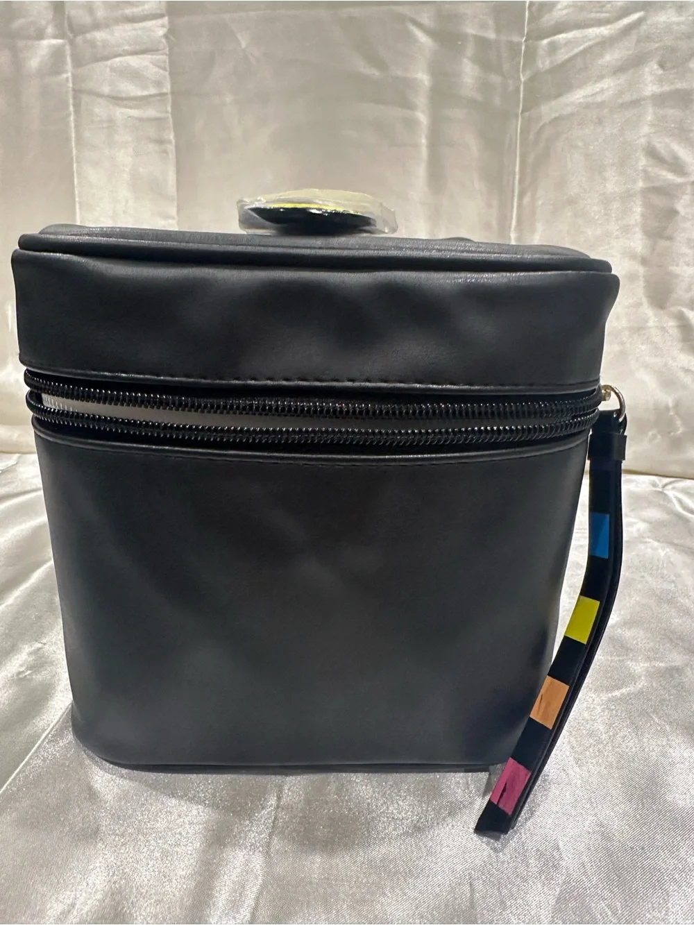 Victoria's Secret Black Cosmetic Train Case with Rainbow Stripe Pouch